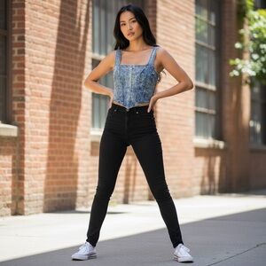 SHEIN Vintage Wash Denim Corset Top